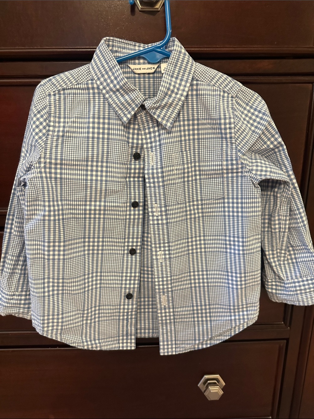 Janie and Jack Light Blue and White Plaid Button-Down Shirt size 2T